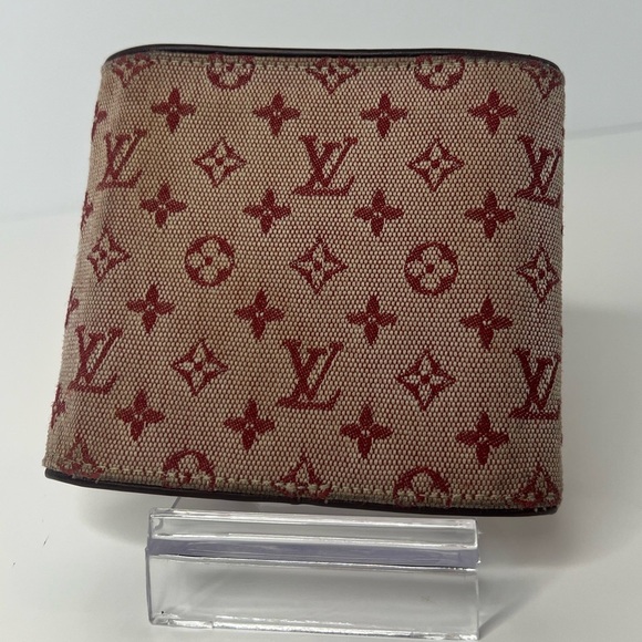 ♥️LOUIS VUITTON Deep Red Monogram Mini Lin Porte Billets Cartes Credit Wallet ❤️ - Picture 2 of 12